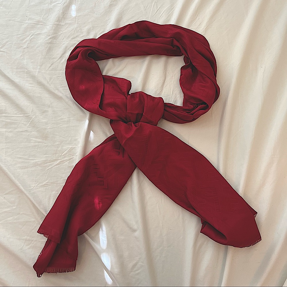 Red Silk Scarf with Fendi Print